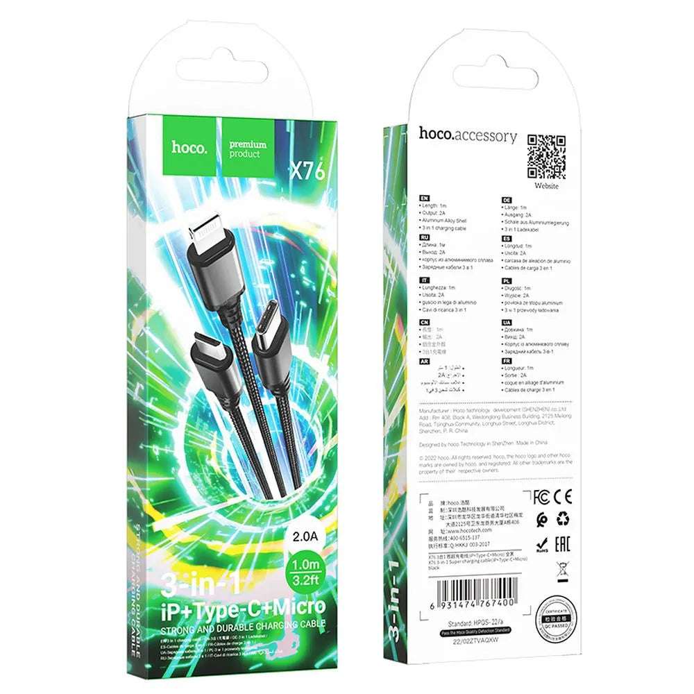Hoco 3-in-1 USB Charging Cable | Lightning, Type-C, Micro-USB - MIZO.at