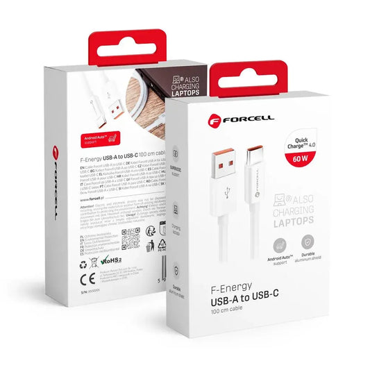FORCELL F-ENERGY C336 USB-A auf Type-C Ladekabel 60W – 1m Weiß - MIZO.at