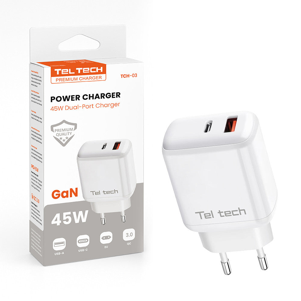 Teltech GaN Netzladegerät USB-C 45W PD PPS Weiß - MIZO.at