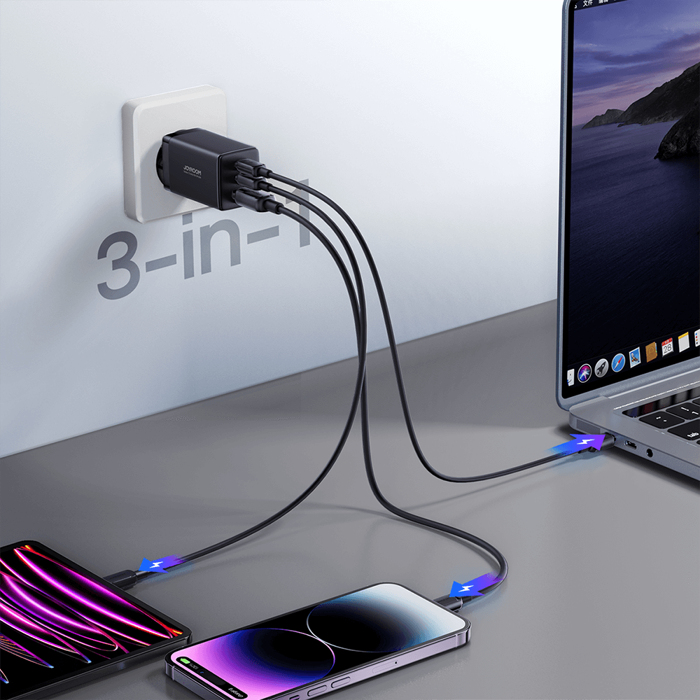 Joyroom TCG01 65W GaN Ladegerät 2×USB-C + USB-A + 100W Kabel Schwarz - MIZO.at