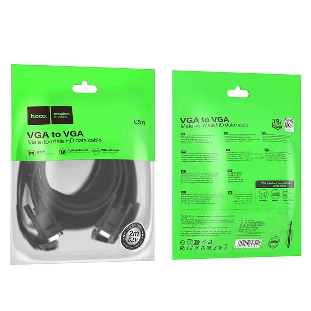 HOCO VGA Cable (Male to Male) HD 1080p US11 1m Black - MIZO.at
