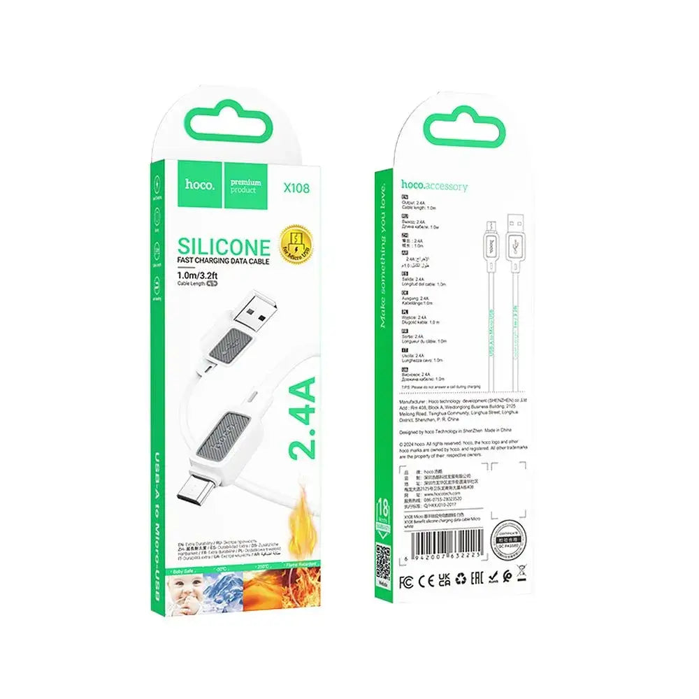 HOCO USB A to Micro USB Cable 2.4A X108 1m White - MIZO.at