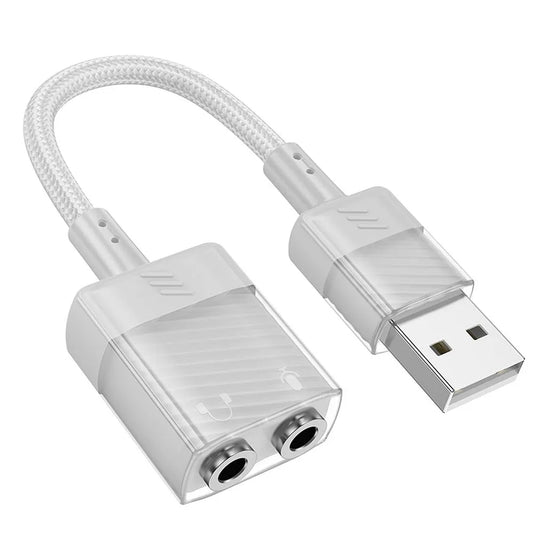 Hoco Aux USB zu Dual 3,5mm Jack Adapter – Grau Dual Audio Praktisch - MIZO.at