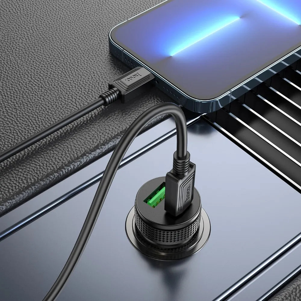 Hoco Car Charger 20W PD + QC 18W | Type-C & USB-A | Black - MIZO.at