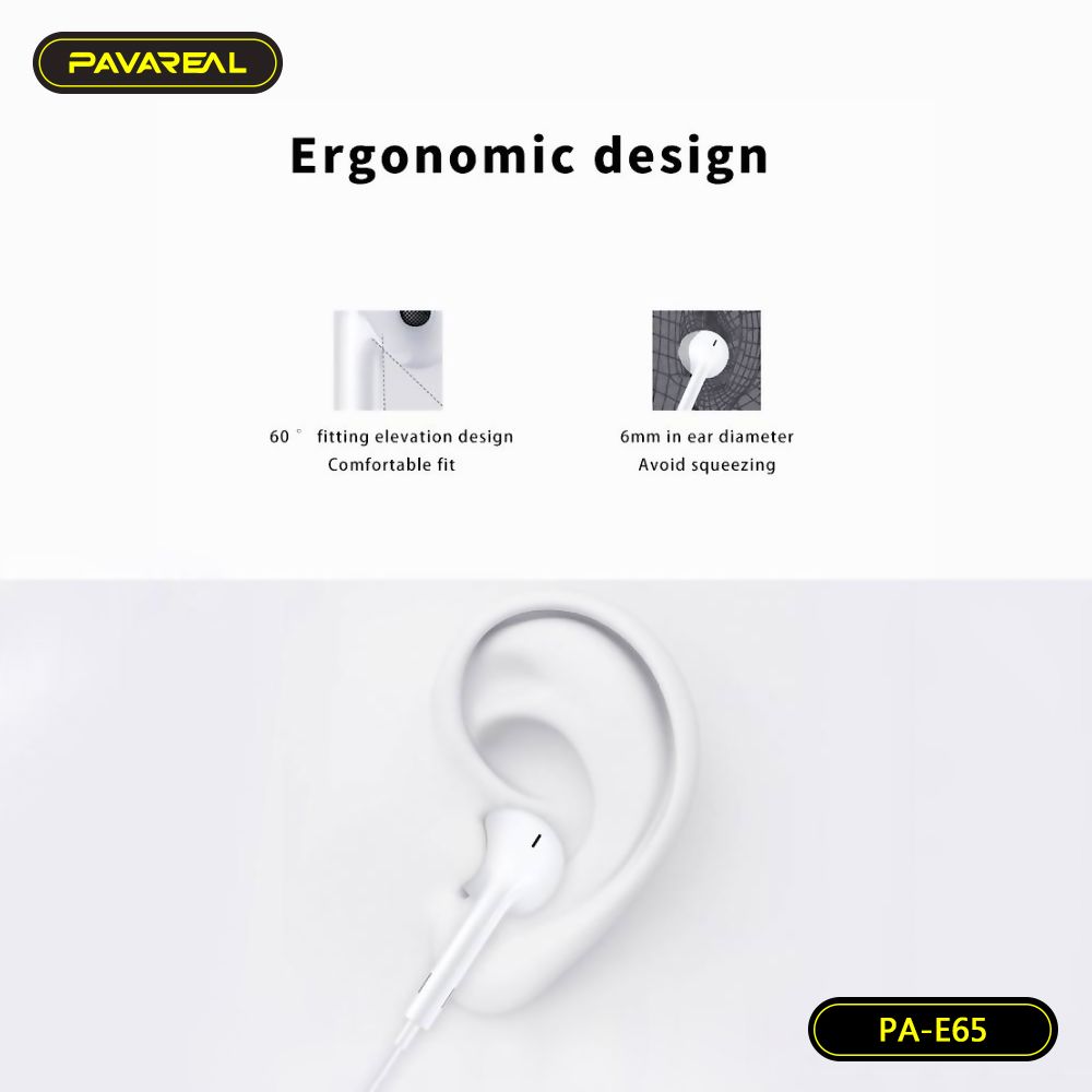Pavareal PA-E65 Wired Earphones with Microphone | White - MIZO.at