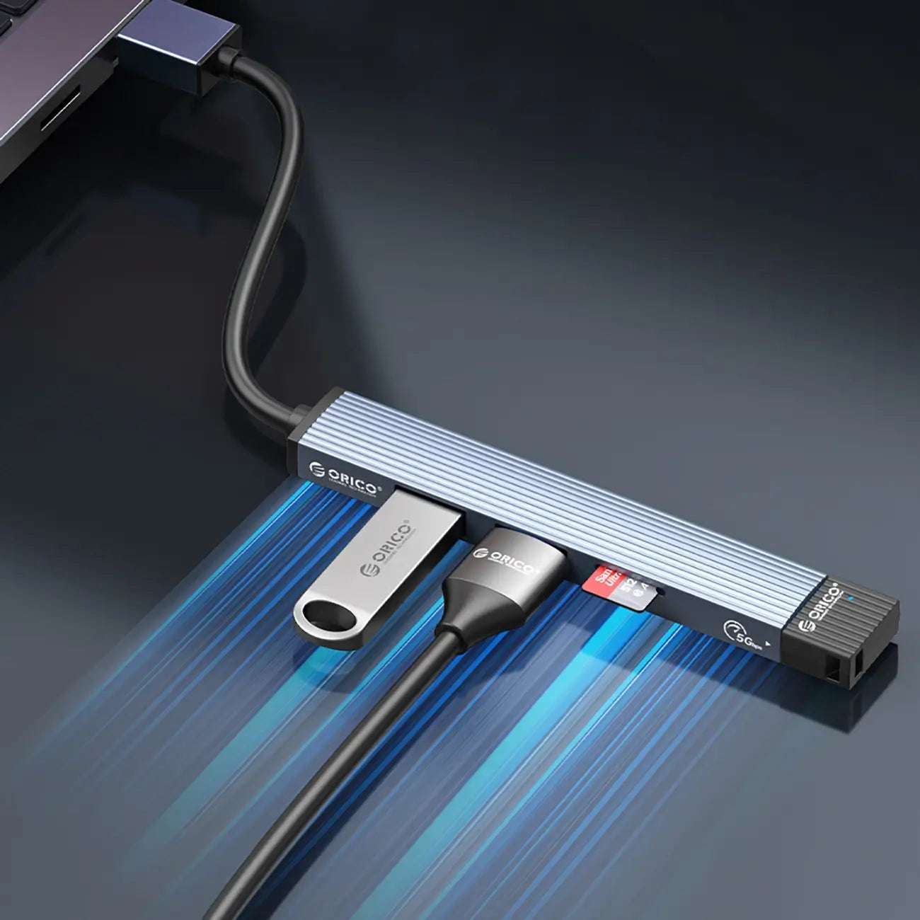 Orico AH-A13 USB-A Hub | 4-Port Docking Station, Gray