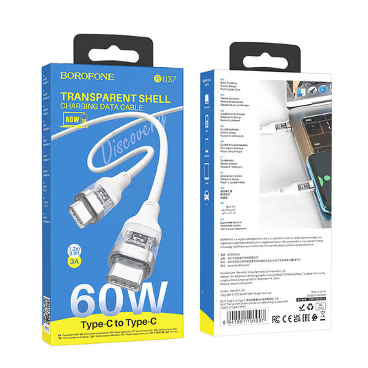 Borofone BU37 Transparent USB-C Cable | PD 60W, 1,2 m - MIZO.at