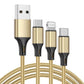3in1 USB-Ladekabel Nylon 1,2 m – Lightning/Micro-USB/Type-C Gold - MIZO.at