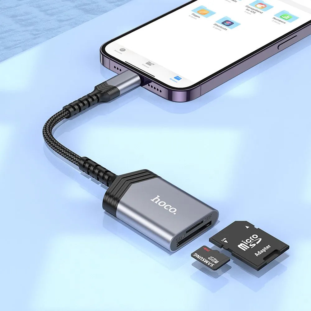 Hoco UA25 Kartenleser SD TF Lightning iPhone Grau - MIZO.at