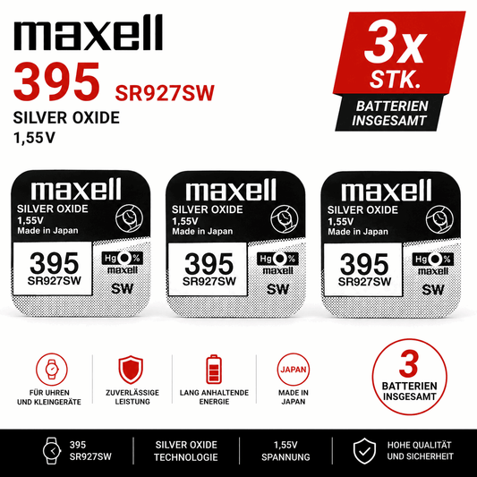 Maxell 395 SR927SW Silberoxid Knopfzelle Batterie 1,55V – 3 Stk. - MIZO.at