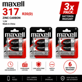 Maxell D R20 Zink-Kohle Batterie 1,5V 3x 2er Pack