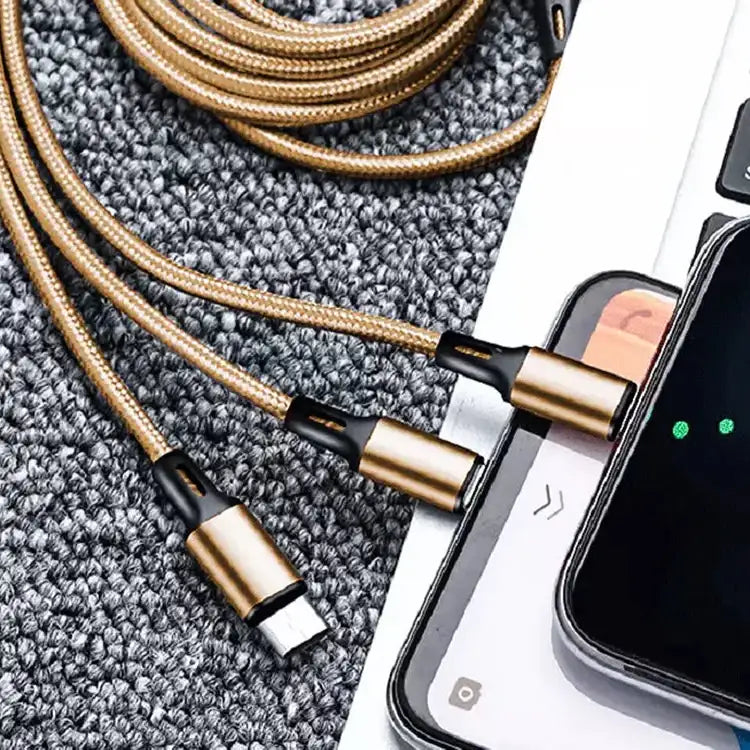 3in1 USB-Ladekabel Nylon 1,2 m – Lightning/Micro-USB/Type-C Gold - MIZO.at