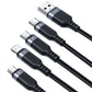 USB-Type-C auf 2x Lightning & Micro-USB Kabel, 1,2 m Schwarz – 3,5A Multi-Ladekabel - MIZO.at