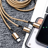 3in1 USB-Ladekabel Nylon 1,2 m – Lightning/Micro-USB/Type-C Gold - MIZO.at