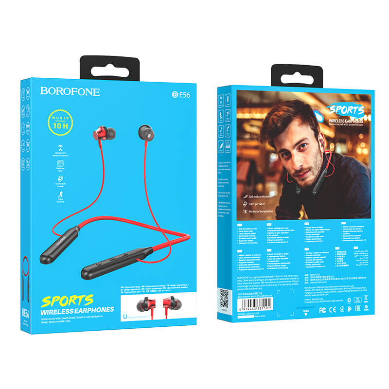 Borofone BE56 Bluetooth Sports Headphones | Red | Sweat Resistant - MIZO.at