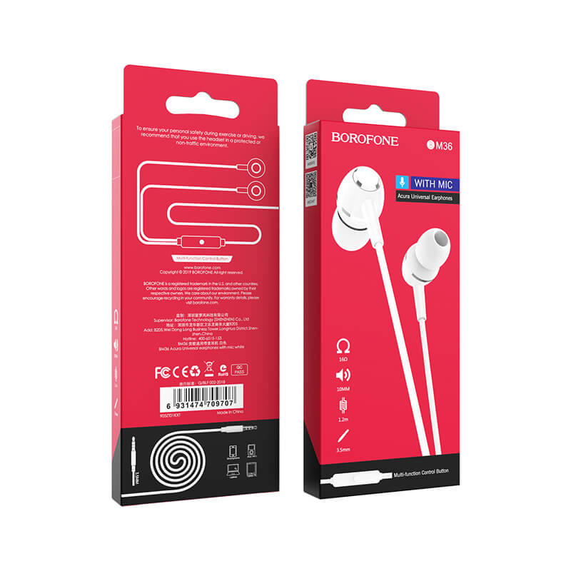 Borofone BM36 Acura Headphones with Microphone | White - MIZO.at