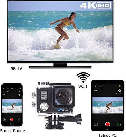 Action Cam 4K WiFi 16MP | Wasserdicht 30M, 170° Weitwinkel - MIZO.at