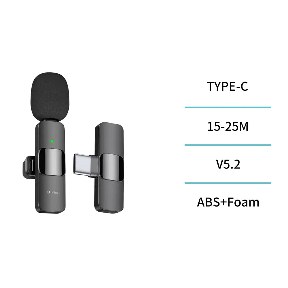 Unico Wireless Lavalier-Mikrofon Streaming – Lightning & Type-C Schwarz - MIZO.at
