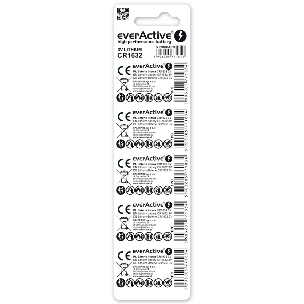 everActive CR1632 Lithium Batterien 5er Pack – 3,0V Knopfzellen - MIZO.at