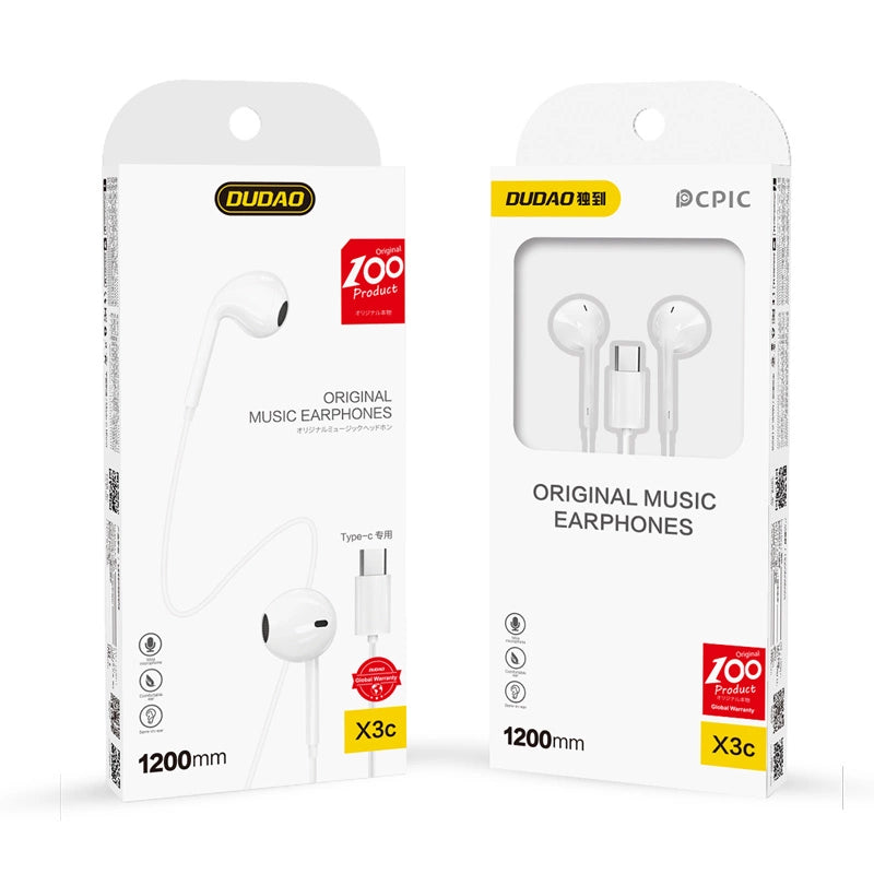 Dudao X3C USB-C Earphones | White In-Ear Headphones with Mic - MIZO.at