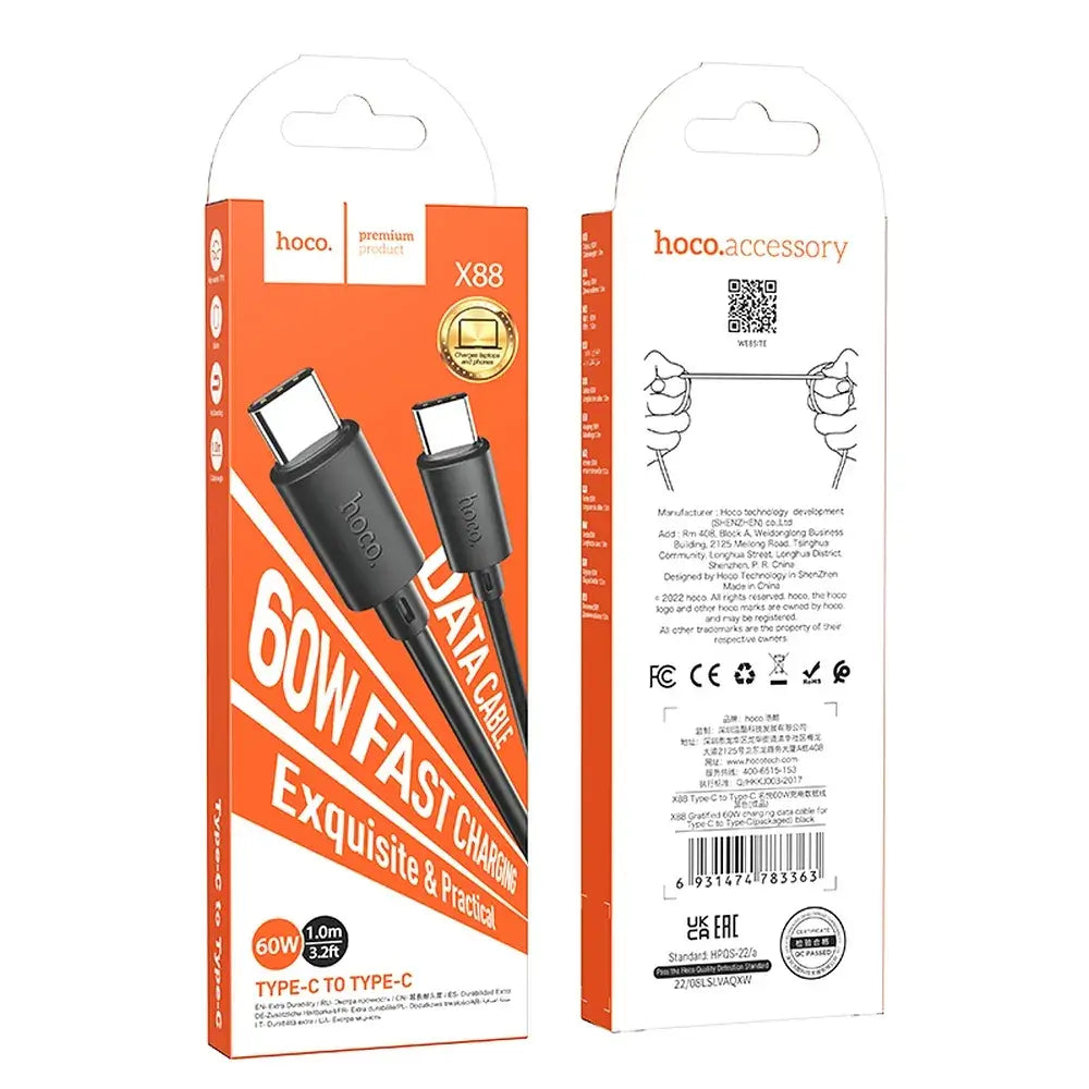 Hoco X88 USB-C zu USB-C Kabel 1m 60W 3A Schwarz - MIZO.at
