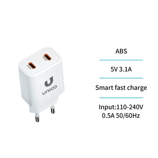 HC1907 Dual USB-C PD 20W Schnellladegerät Weiß - MIZO.at
