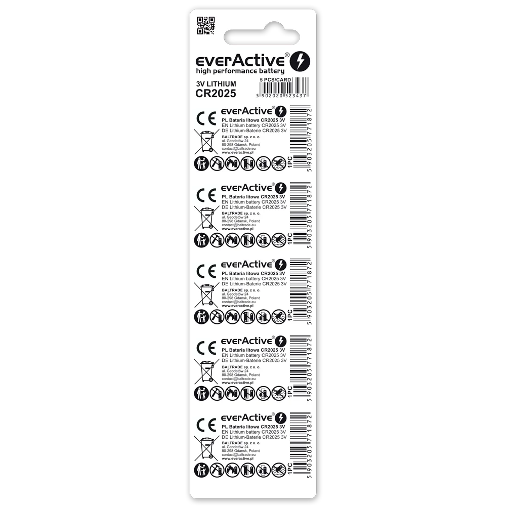 everActive CR2025 Lithium Batterien 5er Pack – 3,0V Knopfzellen - MIZO.at