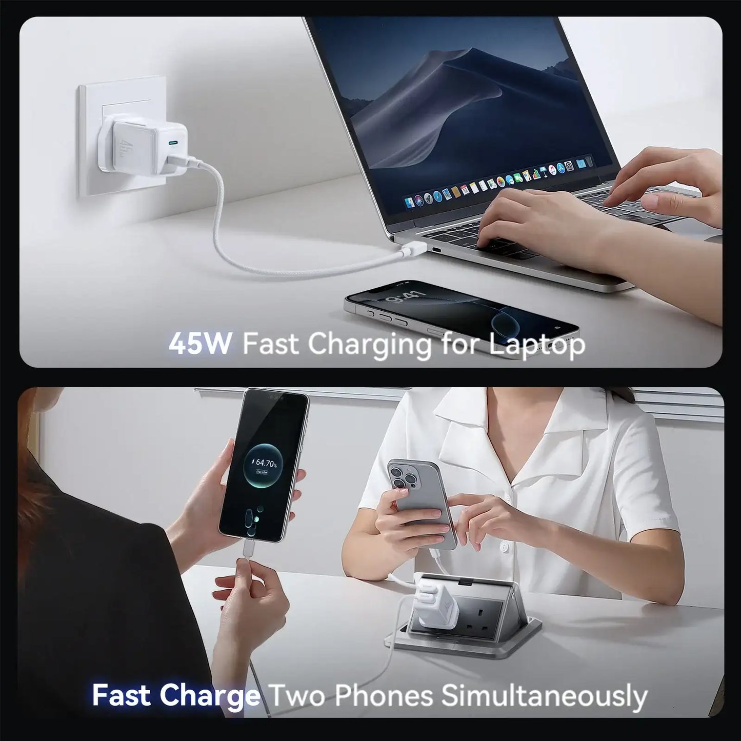USB C Ladegerät 45W GaN Schnellladegerät Dual USB C mit Kabel Joyroom JR-TCL05 - MIZO.at