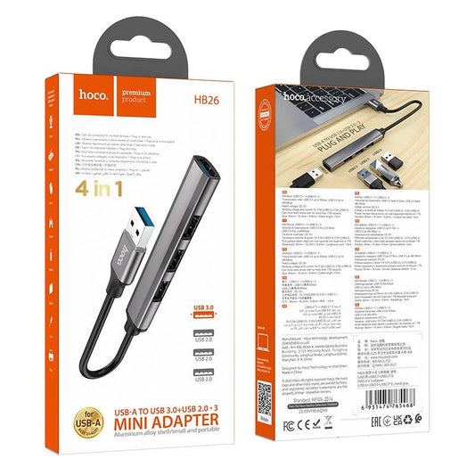 Hoco HB26 4-in-1 USB-C Hub – Aluminium Grau - MIZO.at