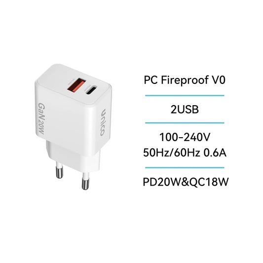 HC2343 Dual USB-A & USB-C PD 20W GaN Ladegerät Weiß - MIZO.at
