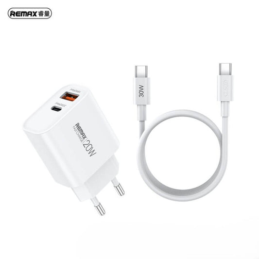 Remax 20W Schnellladegerät-Set | USB & USB-C Port inkl. USB-C Kabel Weiß - MIZO.at