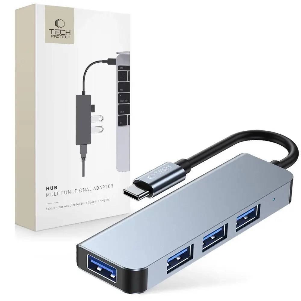 Tech-Protect V1 4in1 USB-C Hub | USB-A 3.0 & 2.0 – Gray - MIZO.at