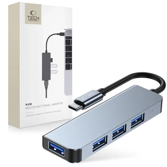 Tech-Protect V1 4in1 USB-C Hub 4x USB-A (1x 3.0) Grau Robust - MIZO.at