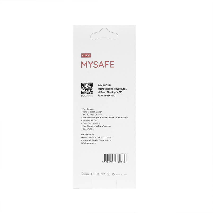 Mysafe CL18W USB-C to Lightning Cable | 18W PD Fast Charging - MIZO.at