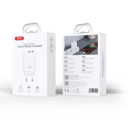 XO CE34 USB Wall Charger 2x 2.4A | Compact White - MIZO.at