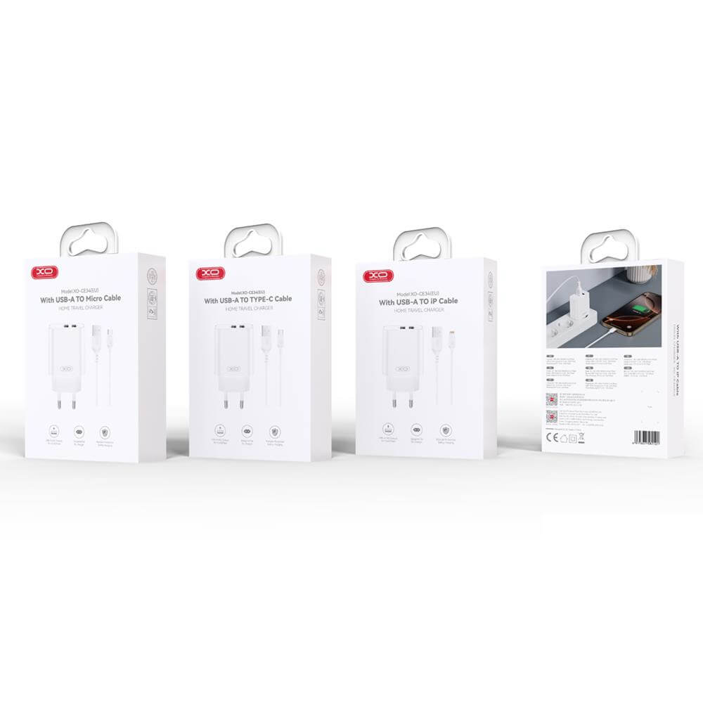 XO CE34 USB Wall Charger 2x 2.4A | Compact White - MIZO.at
