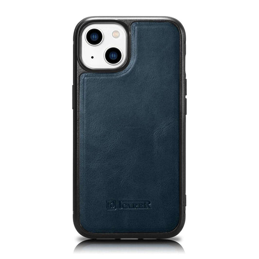 iPhone 14 Echtleder iCarer Case Blau – Öl-Wachs Premium Schutzcover - MIZO.at