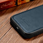 iPhone 14 Echtleder iCarer Case Blau – Öl-Wachs Premium Schutzcover - MIZO.at