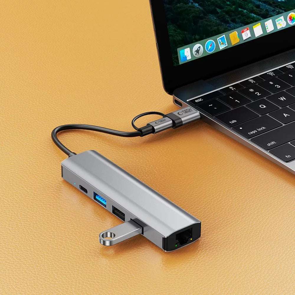 Tech-Protect HB03 5-in-1 USB-C Hub | Ethernet & USB Expansion, Space Grey - MIZO.at