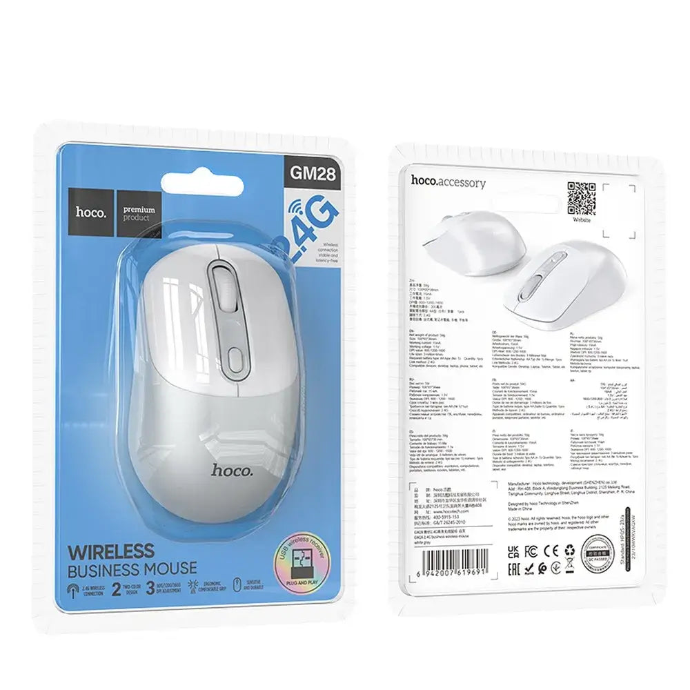 Hoco Wireless Maus 2,4GHz 1600 DPI GM28 Weiß-Grau - MIZO.at
