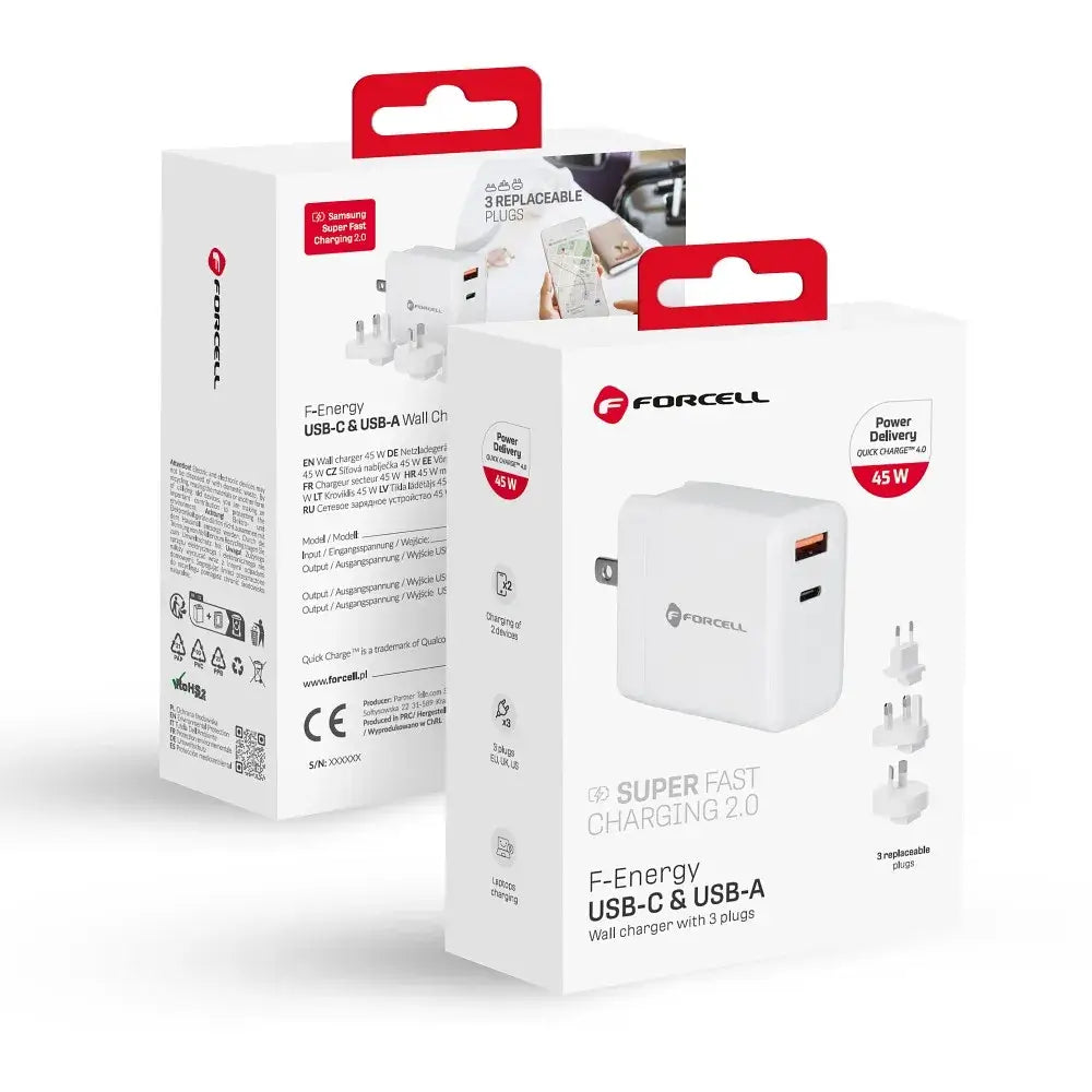FORCELL F-ENERGY TFK-TC-45WPDAC 3in1 Travel Charger | 45W White - MIZO.at