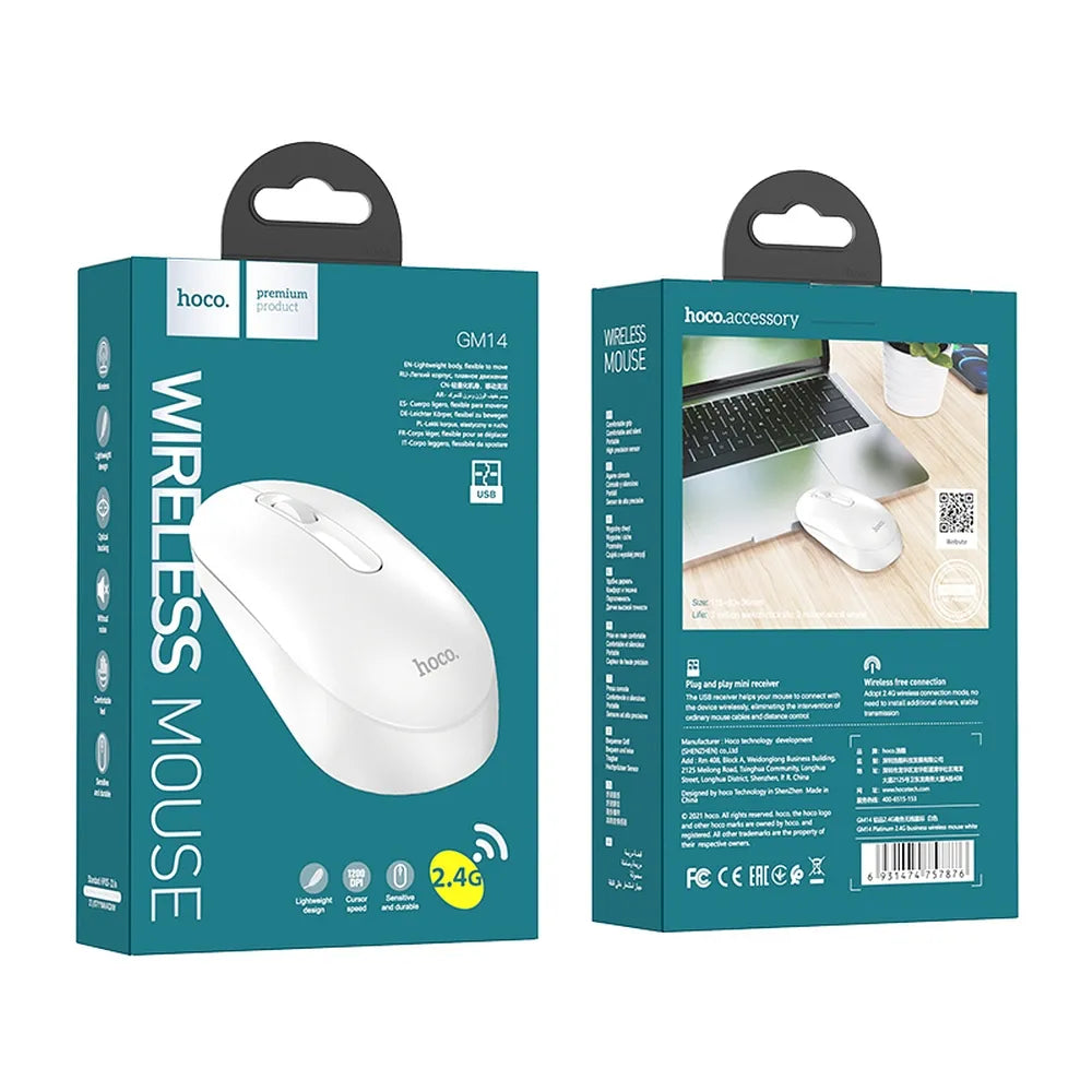 HOCO GM14 Platinum Mouse | 2.4G Wireless White Mouse - MIZO.at