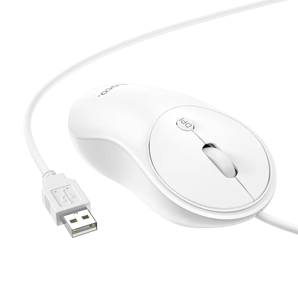 HOCO GM13 Esteem Mouse | White Wired USB Mouse with 4D Buttons - MIZO.at