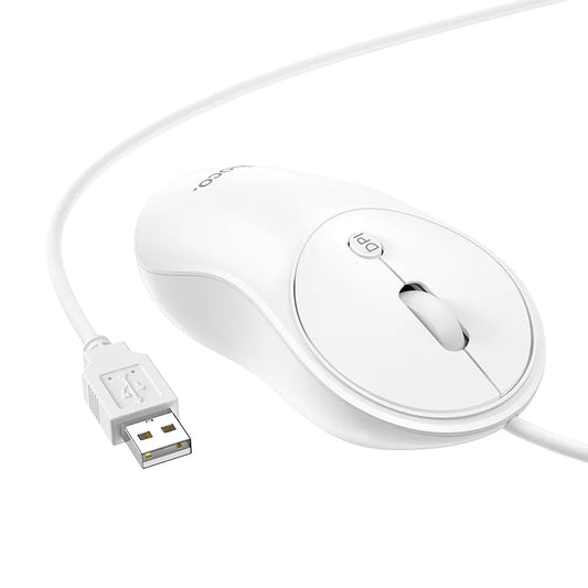 HOCO GM13 Esteem Mouse | White Wired USB Mouse with 4D Buttons - MIZO.at