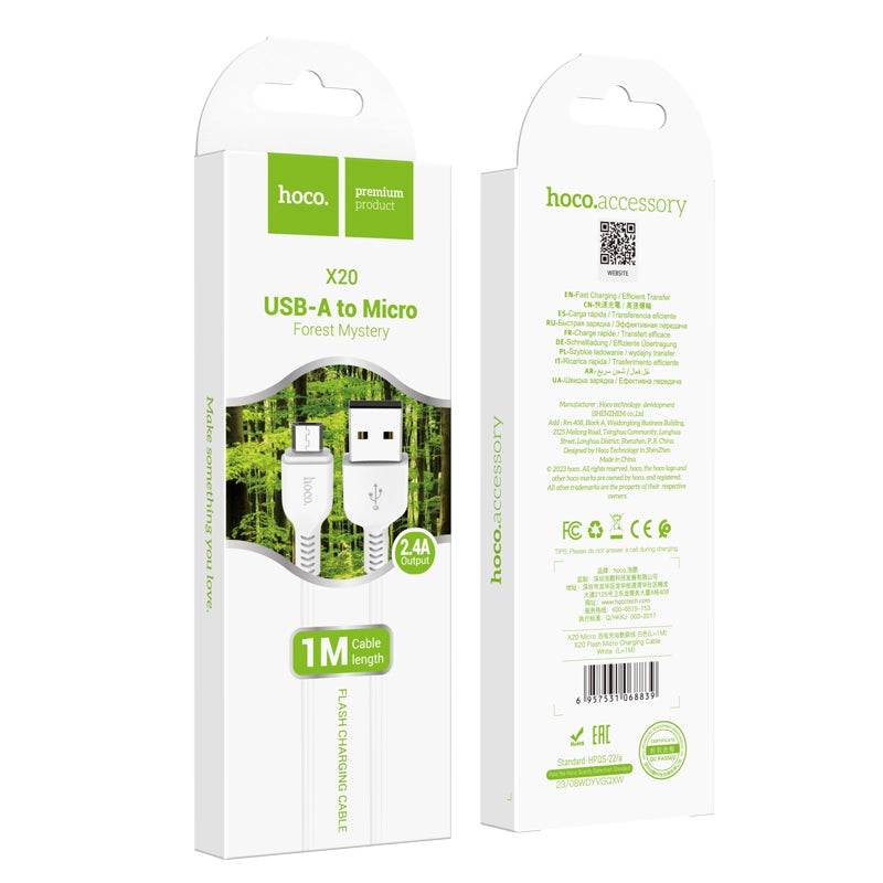 HOCO X20 Micro USB Cable | 1M Fast Charging Data Cable White - MIZO.at