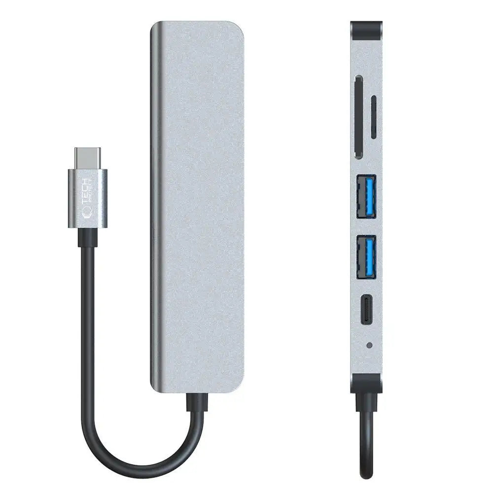 Tech-Protect V4 6in1 USB-C Hub | HDMI & Card Reader – Gray - MIZO.at
