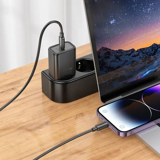 Hoco N62 USB-C QC PD 30W Ladegerät + USB-C auf Lightning Kabel Schwarz - MIZO.at