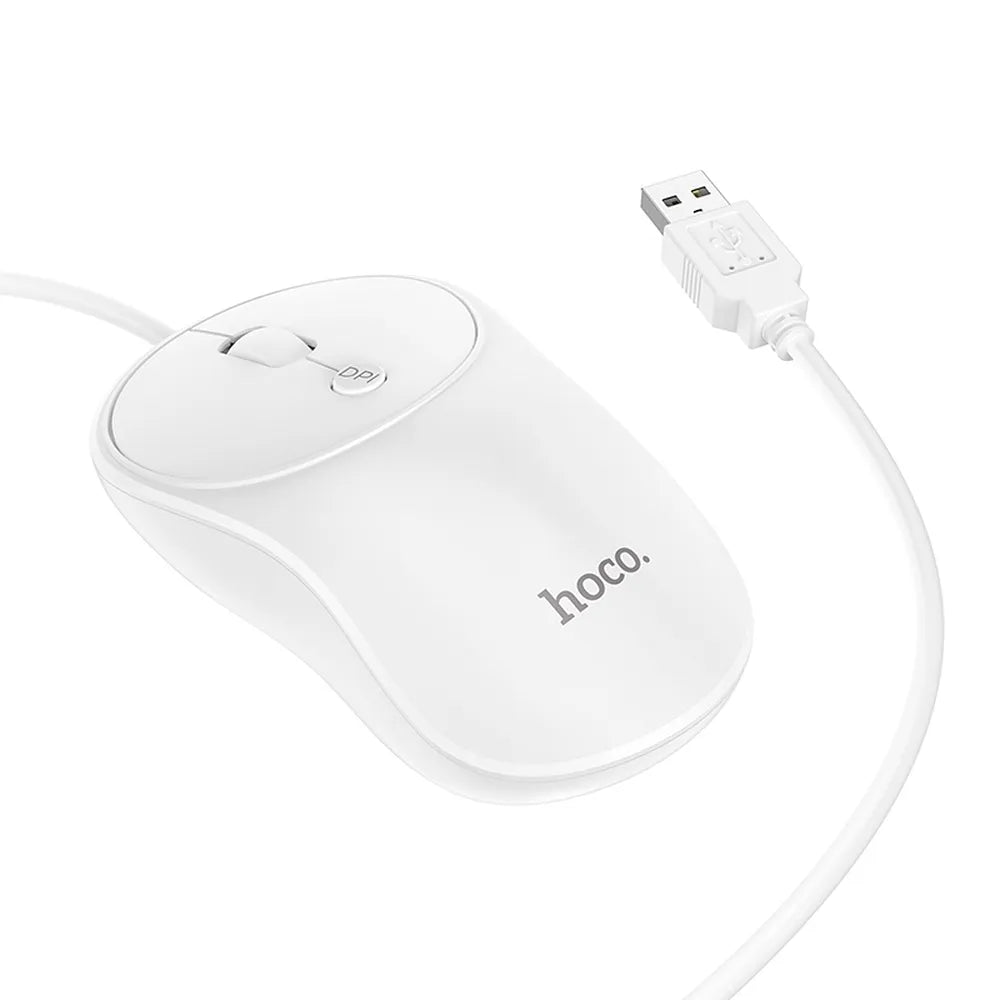 HOCO GM13 Esteem Mouse | White Wired USB Mouse with 4D Buttons - MIZO.at