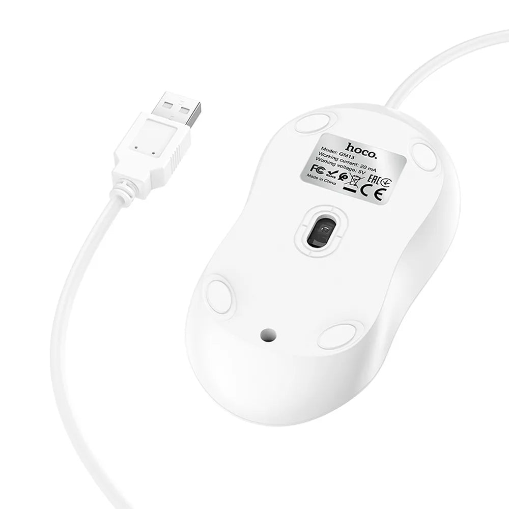 HOCO GM13 Esteem Mouse | White Wired USB Mouse with 4D Buttons - MIZO.at