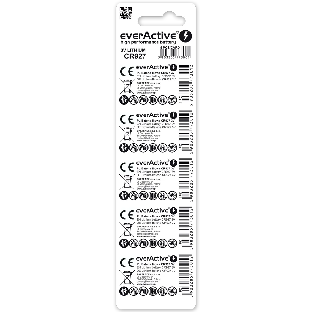5er Pack everActive CR927 Lithium Knopfzellen 3 V - MIZO.at
